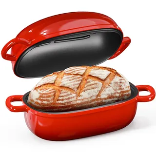 Dutch Bread Oven aus Gusseisen, 2,5 QT Dutch Oven für Sauerteigbrot, Gusseisen-Brot-Kastenform mit Deckel, einfacher hausgemachter Sauerteig-Dutch Oven, blaue ovale Brotbackform, Geschenk für Familie