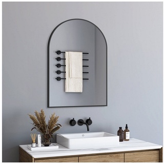 GOEZES Wandspiegel 50x70 60x80 Schwarz Metall Rahmen Badspiegel Flurspiegel Rundbogen (Spiegel Flur Bad badezimmer, Halbrund), mit explosionsgeschützte membran, Freistehend,Wand-montierbar schwarz