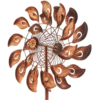 Kobolo Windrad Calla XXL, 60x213 cm, braun, XXL Metallwindrad, wetterfester & dekorativer Gartenstecker als Eyecatcher für Beet, Rasen, Vorgarten & Moderne Gartengestaltung