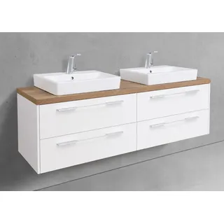 Intarbad Doppelwaschtisch Waschtisch Set Luxor 2x Waschbecken Geberit Icon & Unterschrank (180 cm Breite, Höhe 60,8 cm 4x Vollauszug/Selbsteinzug, Wandhängend, Soft-Close, Holz-/Lackdekore, Doppelwandige Metallauszüge), Vormontierte Lieferung, 160 kg Traglast, Made in Germany weiß