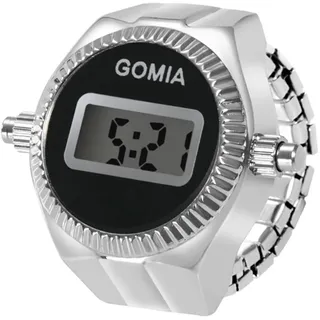 JewelryWe Ringuhr Fingeruhr Damen Digitaluhr - Runde Digital Elastisch Edelstahl Ring Uhr Frauen Fingerringuhr Uhrenring mit Kalender, Stoppuhr und Schwarz Zifferblatt