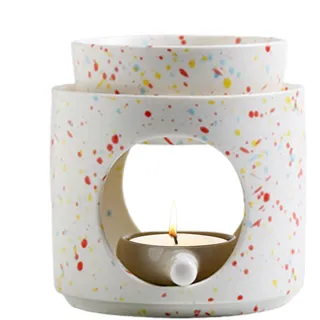 Duftlampe Aus Keramik Mit Teelichthalter | Teelicht-Wachsschmelzbrenner – Aromalampe | Duftöl- Und Duftwachsdiffusor | Abnehmbare Schüssel | Gerillte Oberfläche