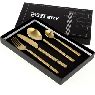 Besteck Set Golden Cutlery 4 tlg. Gold Matt Edelstahl Küche Gedeckter Tisch Neu - Gold