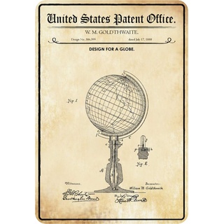 Schatzmix Patent Entwurf für EIN Globus Goldthwaite Metallschild Wanddeko 20x30 cm tin Sign Blechschild, Blech, Mehrfarbig