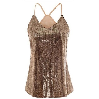 FIDDY Spaghettitop Damen Camisole Tops Sommer Sexy Sparkling Party L