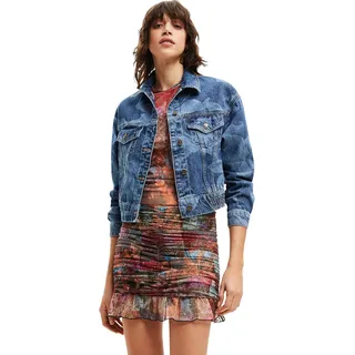 Desigual Damen Jeansjacke - Blau, mit floralem Muster 22WWED555053 GR. XL