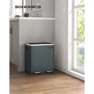 Songmics Mülleimer Metall-Fußreling, Abfalleimer, 30L, ergonomisch, Stahl - Blau