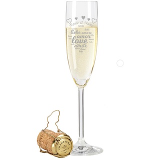 Leonardo Sektglas - Amore Design - personalisiert mit Namen & Datum - Geschenk zur Hochzeit, Verlobung & Jahrestag oder Valentinstag - ein perfektes Hochzeitsgeschenk - Einzelglas