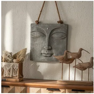 K&L Wall Art Wanddekoobjekt Buddha Wandskulptur Steinoptik asiatische Feng Shui Deko 3D Wandfigur (Buddha Wandbild), mit Seilaufhängung grau