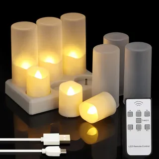ZIYOUDOLI Wiederaufladbare LED Teelichter Aufladbare Set mit 6 Elektrischen Votiv-Teelichtern Warmweiß Dimmbar LED Kerzen mit Fernbedienung Timer und Ladehalterung für Halloween Weihnachten Home Deko