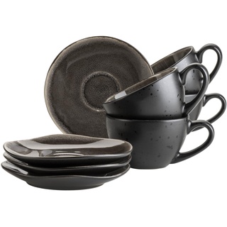 MÄSER 934071 Serie Niara Organic, modernes Kaffeetassenset für 4 Personen in aufregendem Vintage Look, 8-teiliges Kaffeetassen Set mit besonderer Glasurkombination in Schwarz und Braun, Steinzeug