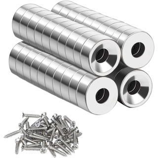 Neodym Magnete,40 Stück Magnete Extra Stark,Neodym Magnete Extra,Mit Loch 10x3-3 mm,Groß Stark Rund,für Magnetplatte, Küche, Kühlschrank