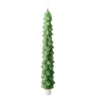Lumineo LED-Kerze, Timer, warmweiß, LED Kerze 29cm mit Timer Wachs Tannenbaum Form Grün / Warmweiß grün