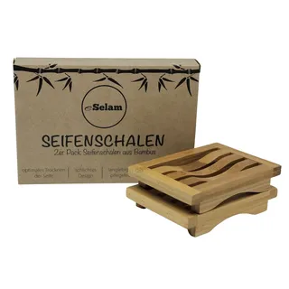Seifenschalen aus Bambus 2er Pack - optimales Trocknen und Lagern Ihrer Seifen - schönes und Schlichtes Design - 100% plastikfrei Seifenablage Seifenhalter von eSelam