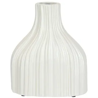 I.GE.A. Dekovase Blumenvase aus Keramik, geriffelt, bauchig, glänzend, Keramikvase (1 St), Deko-Vase für Blumen, Pampasgras, Trocken- oder Kunstblumen u. Zweige weiß 17 cm x 21 cm x 8 cm