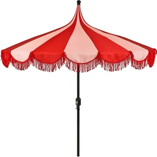 Mica Decorations Kim Gestreifter Sonnenschirm mit Tragetasche - Stockschirm 238 x Ø235 cm - Garten oder Balkon Sonnenschutz - Polyester, Stahl - Rot - Rot