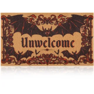 Halloween-Fußmatte, Gothic-Fußmatte, unwillkommene Fußmatte mit Dekoration | 43,2 x 74,9 cm, rotes Fledermaus-Design mit strapazierfähigen Fasern, kratzt Schmutz mit rutschfester Unterseite für