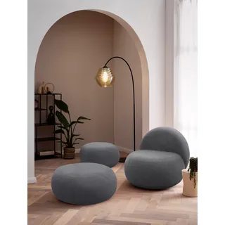 Polsterhocker INOSIGN "Mithras I Lieferzeit nur 2 Wochen, passend zum Sessel Mithras II", grau (dunkelgrau), B:65cm H:35cm T:65cm, 93% Polyester, 6% Acryl, Hocker, Bouclé oder Fellimitat, Durchmesser 65 oder 85 cm