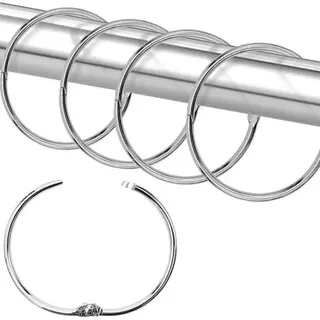 50 Silberne Duschvorhangringe Aus Metall, Runde Haken, Rostfrei, Leichtgängig, Mit Klappöffnung.