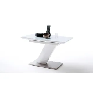 Säulentisch Galina Esstisch weiß Hochglanz Lack Glas Synchronauszug 140-180 cm