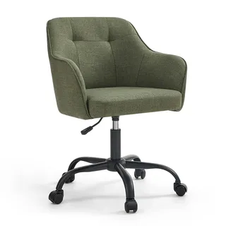 SONGMICS Bürostuhl, Ergonomischer Drehstuhl, Höhenverstellbar, Leinenoptik | Schminkstuhl mit Rollen, 64 x 64 x 89,5-99,5 cm, bis 110 kg, für Homeoffice, Salbeigrün, TYRA Kollektion, OBG019C01