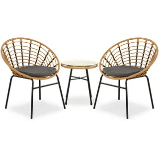 Homestyle4u 2446, 3-teiliges Gartenmöbel-Set, Balkonmöbel Rattan Natur, Tisch & 2 Sessel - Braun
