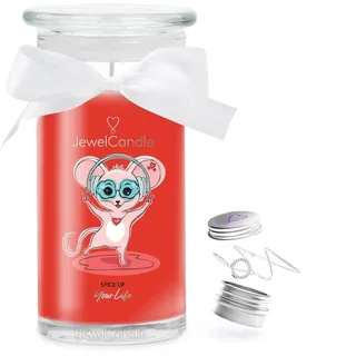 jewelcandle JuwelKerze Spice Up Your Life Armband Silber - Schmuckkerze 80 Std - große Duftkerze im Glas mit fruchtigem Duft - Kerze mit Schmuck - Geschenke für Frauen, Geburtstag