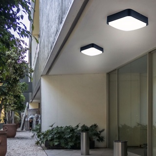Deckenlampe Haustür Lampe Smart LED Außenleuchte dimmbar Wandleuchte, App-Steuerung, Aluguss schwarz, 14W 1400lm 3000K,  LxBxH 25x25x8 cm, Eglo 97295