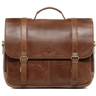 SID & VAIN Messenger Bag echt Leder Aktentasche 15 Zoll Laptop Fach braun, Laptoptasche 15,4 Zoll Echtleder, Businesstasche Herren braun braun