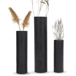 Schwarze hohe Bodenvasen, 70 cm, 55 cm, 40 cm, Metall, Bodenvase, 3er-Set für Wohnzimmer, Schlafzimmer, Zuhause, Flur, Büro, Dekoration, Wabenstruktur, große stehende Vase