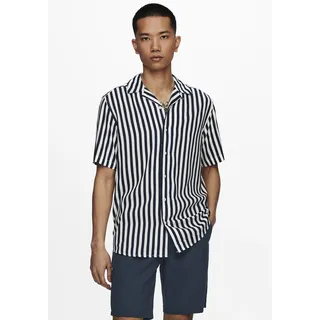Kurzarmhemd ONLY & SONS "ONSWAYNE LIFE SS VISCOSE", Herren, Gr. M, N-Gr, blau (marineblaus), Web, Obermaterial: 100% Viskose, gestreift, normal, Hemden