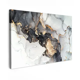 MuchoWow© Bild auf Leinwand Groß XXL Schlafzimmer Bilder Wand Goldene Deko | 120x80 cm - Wohnzimmer Modern Wanddeko Gold Bilderwand Geschenk Marmor - Abstrakt - Schwarz Weiß - Luxus