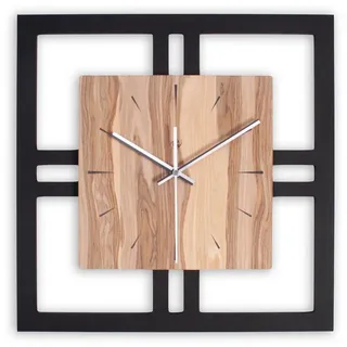Kreative Feder Wanduhr Designer-Wanduhr aus Holz (stilvoller Akzent aus Nussbaum-Furnier; Hergestellt in Deutschland) schwarz
