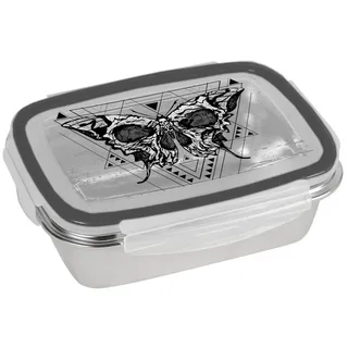 Gedalabels Brotdose Skull mystic 850ml Edelstahl | Totenkopf | Halloween | Gothic | Edelstahl | Brotbox | Lunchbox | mystisch | grau | silber | Nachtfalter | luftdicht | lebensmittelecht