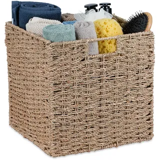 Relaxdays Regalkorb Aufbewahrungskorb geflochten aus Seegras 33 x 63 x 6 cm braun