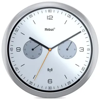 Mebus Funkwanduhr 52827 Ø 26 cm Kunststoff Silber