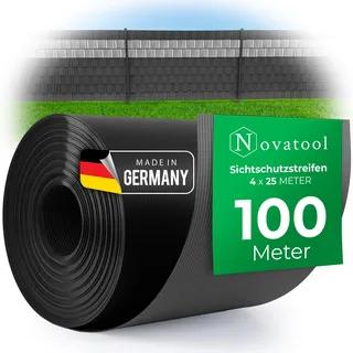 Novatool 4x 25m Rolle PP PREMIUM Sichtschutzstreifen für Doppelstabmatten ANTHRAZIT 19 cm hoch - 40 REIHEN Stabmattenzaun Sichtschutzstreifen GRAU mit Rillen Zaunelemente Sichtschutz Hohe Qualität