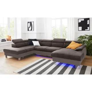 COTTA Wohnlandschaft Komaris U-Form, B: 320 cm, mit Kopfteilverstellung, optional Schlaffunktion, Bettkasten & Licht braun