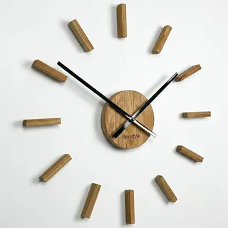 FLEXISTYLE Wanduhr groß 75cm Holz Eiche modern lautlos ohne Tickgeräusche minimalistisch Design Wanddekoration Wohnzimmer Küche Büro Badezimmer Elegante große wall Clock Natur skandinavisch