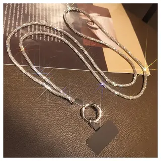 Hrlace Handy Lanyard Universal Strass Handykette Handgelenkband Glitzer Strass Kristall Telefon Lanyard zum Umhängen Handyband Handschlaufe Lanyard mit Patch für alle Smartphone Crossbody Silber