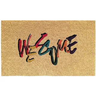 Banzaii Fußmatte aus Kokosfaser 40 x 70 cm mit Rutschfester Unterseite für den Außen - oder Innenbereich - Welcome Regenbogen