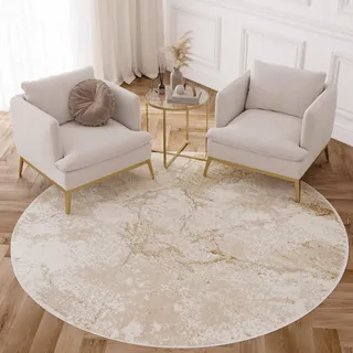 TAPISO Crystal Rund Teppich Kurzflor Glänzend Braun Beige Marmoreffekt 3D Effekt Wohnzimmer Schlafzimmer Modern Design ÖKO-TEX 240 x 240 cm