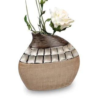 Formano 1 Stück Vase Creme-Braun 20 x19 cm aus Keramik- Dekoration für ein schönes Zuhause