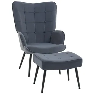 HOMCOM Relaxsessel Loungesessel mit Hocker, Armlehnstuhl mit Stahlbeine, Fernsehsessel (Relaxstuhl, 2-St., Armlehensessel mit Hocker), Grau grau