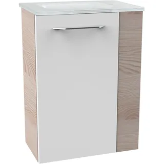 Waschtisch FACKELMANN "SBC", braun (braun, weiß, hellbraun, alaska, esche, optik), B:45cm H:61,5cm T:25cm, Glas, Holzwerkstoff, Waschtische, Waschtisch, bestehend aus Becken und Unterbau, Breite ca. 45 cm