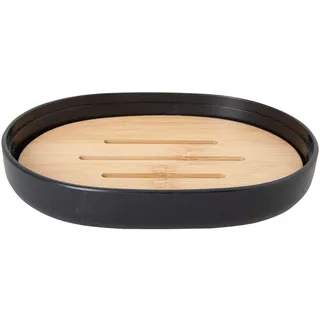 Wadiga BERILO Seifenschale mit Bambuseinlage Holz, herausnehmbar - 13 x 9,5 x 2,5 cm - schwarz