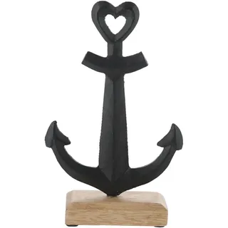 Deko Anker schwarz auf Mangoholz – Maritimer Aufsteller für Zuhause, Bad & Ladengeschäfte – Robustes Aluminium 11x17x5cm – Vielseitig kombinierbar