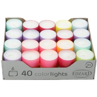 EDZARD 40 Teelichter Colorlights Summer (4 Stunden) in weiß aus Paraffin - Teelicht für Teelichter Glas, Nightlights Teelichter - Kerzen & Teelichter für Geburtstag, zu Festtagen & Sommernächte