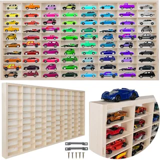 Kruzzel Sammlervitrine 80 Fächer Setzkasten Holz 78,5 x 40 x 4,5 cm - Holz für Ihre Sammlung - Organisation Schaukasten für Autos - Matchbox Regal - Spielzeugauto Sufbewahrung 20233