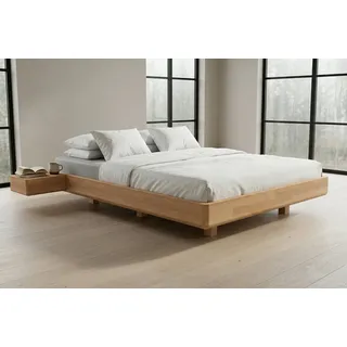 Visby Holzbett Lena (3-tlg., Buchenbett Futonbett mit Schwebeeffekt), mit 2 Nachttischen, 180/200, Buche - lackiert, Naturfarben beige 268 cm x 208 cm x 33 cm